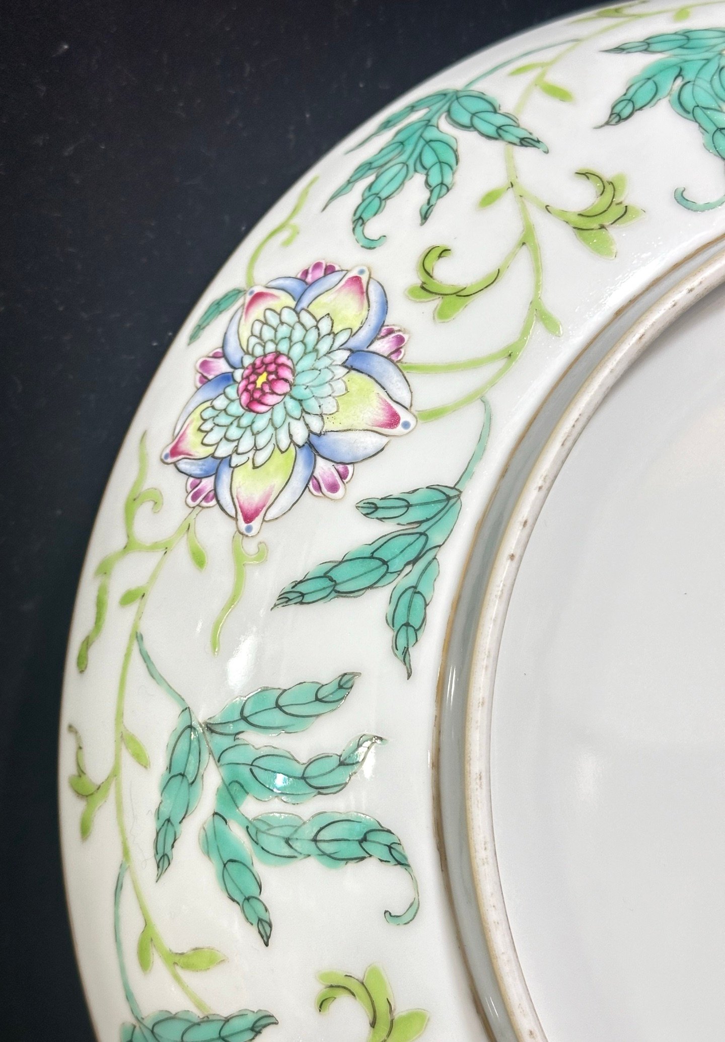 Qing Dynasty Yongzheng Pastel yellow ground with flowers and branches large plate
