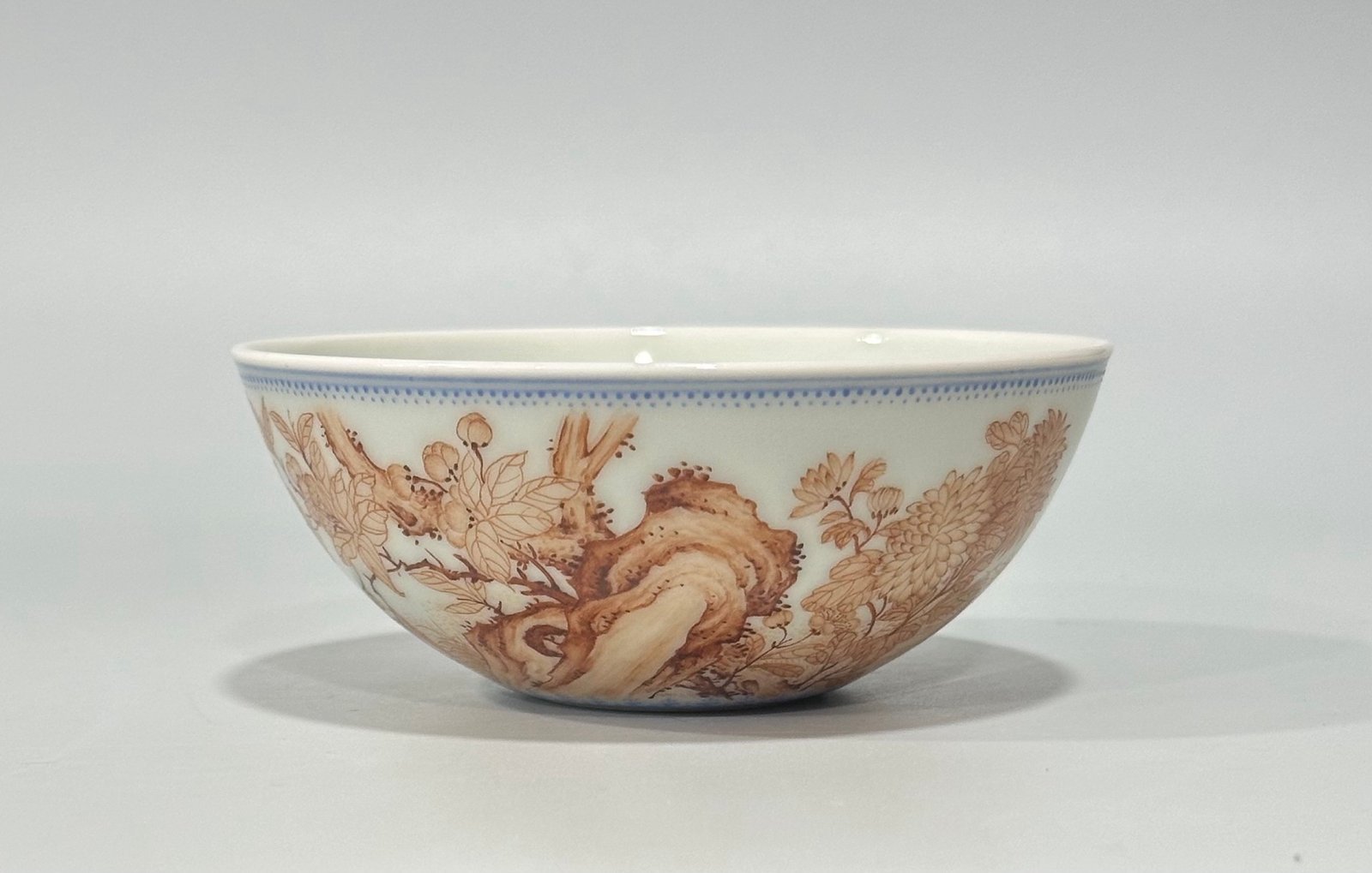 Qing Dynasty Yongzheng Japanese-style cup with green edges linen flower and bird poetry