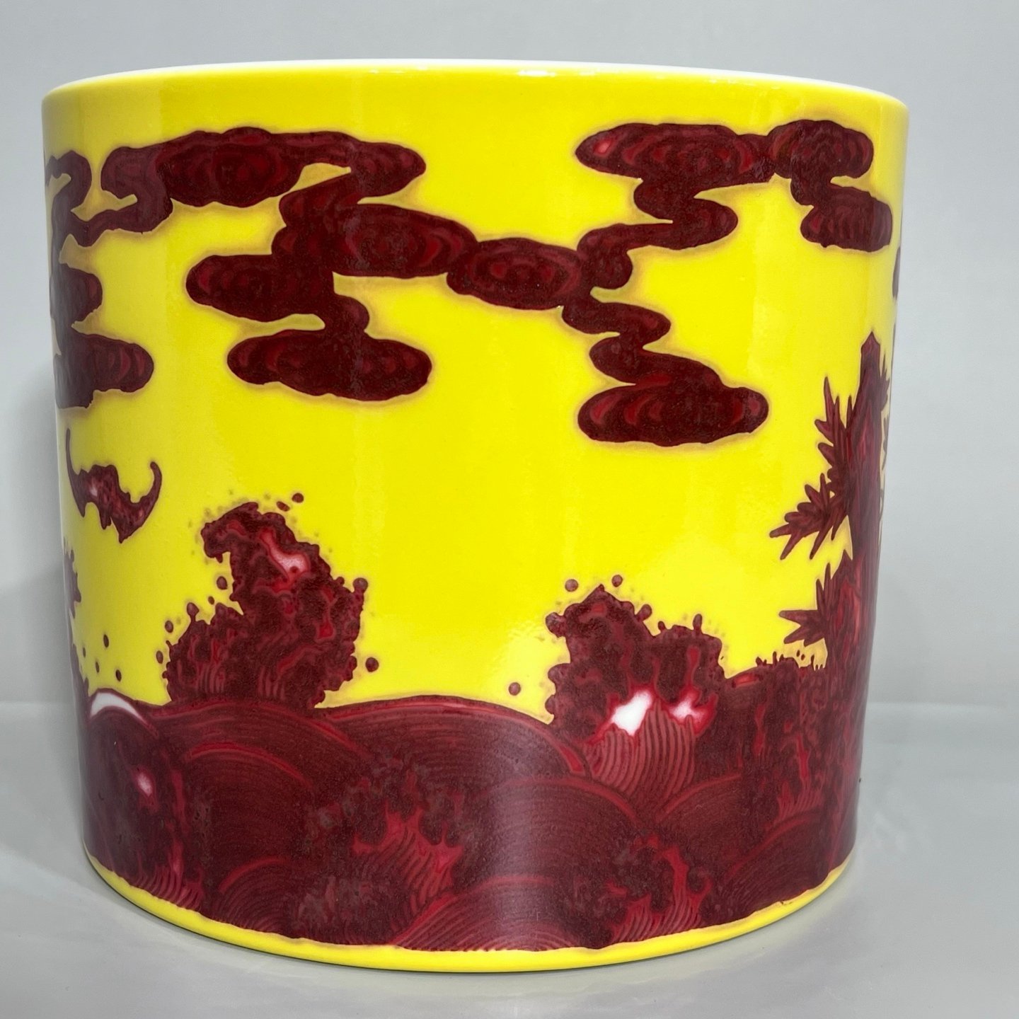 Qing Dynasty Yongzheng plum orchid bamboo and yellow ground and underglaze pen holder