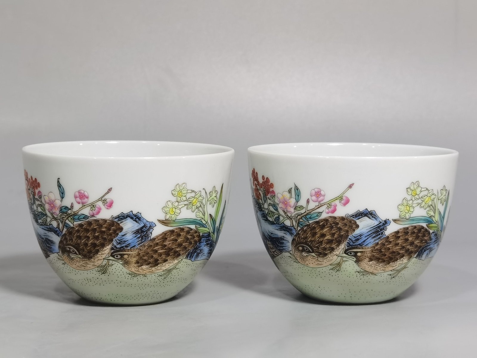 Qing Dynasty Yongzheng A pair of pastel Ping plum blossom cups