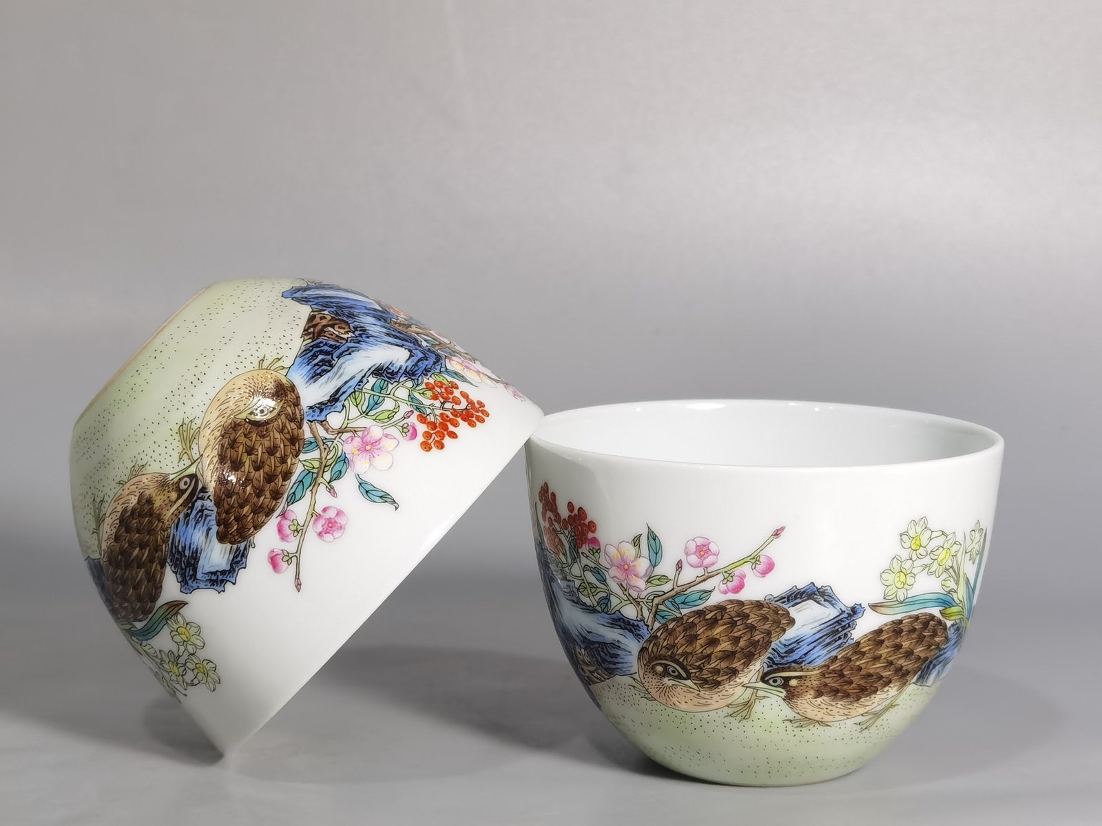 Qing Dynasty Yongzheng A pair of pastel Ping plum blossom cups