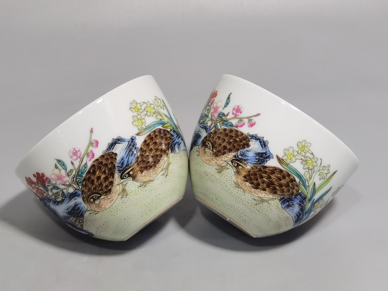 Qing Dynasty Yongzheng A pair of pastel Ping plum blossom cups