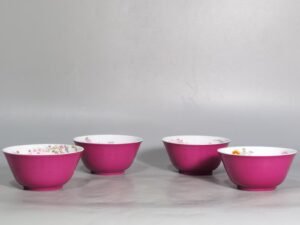 Qing Dynasty Yongzheng A set of enamel with four seasons flowers and carmine red glaze