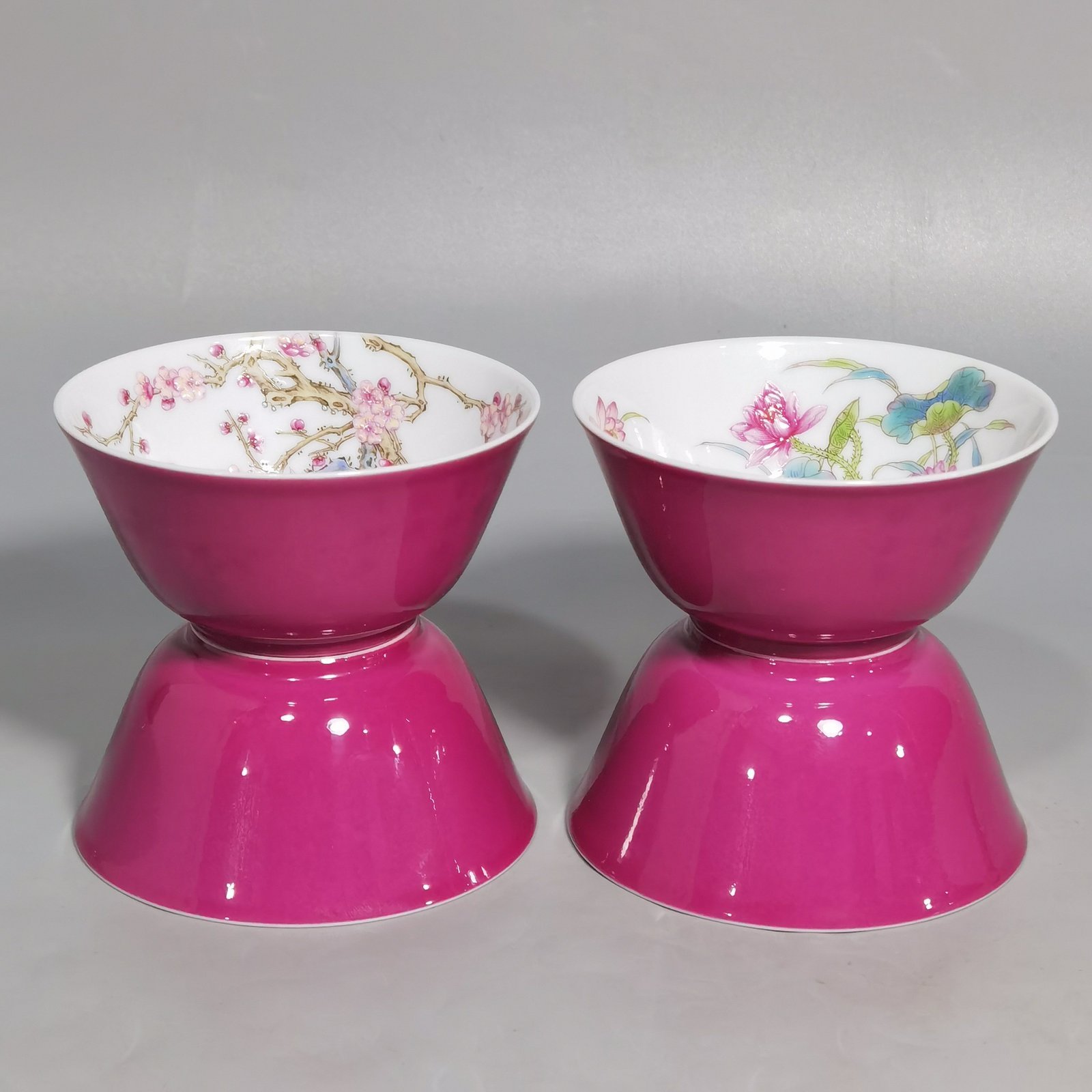 Qing Dynasty Yongzheng A set of enamel with four seasons flowers and carmine red glaze