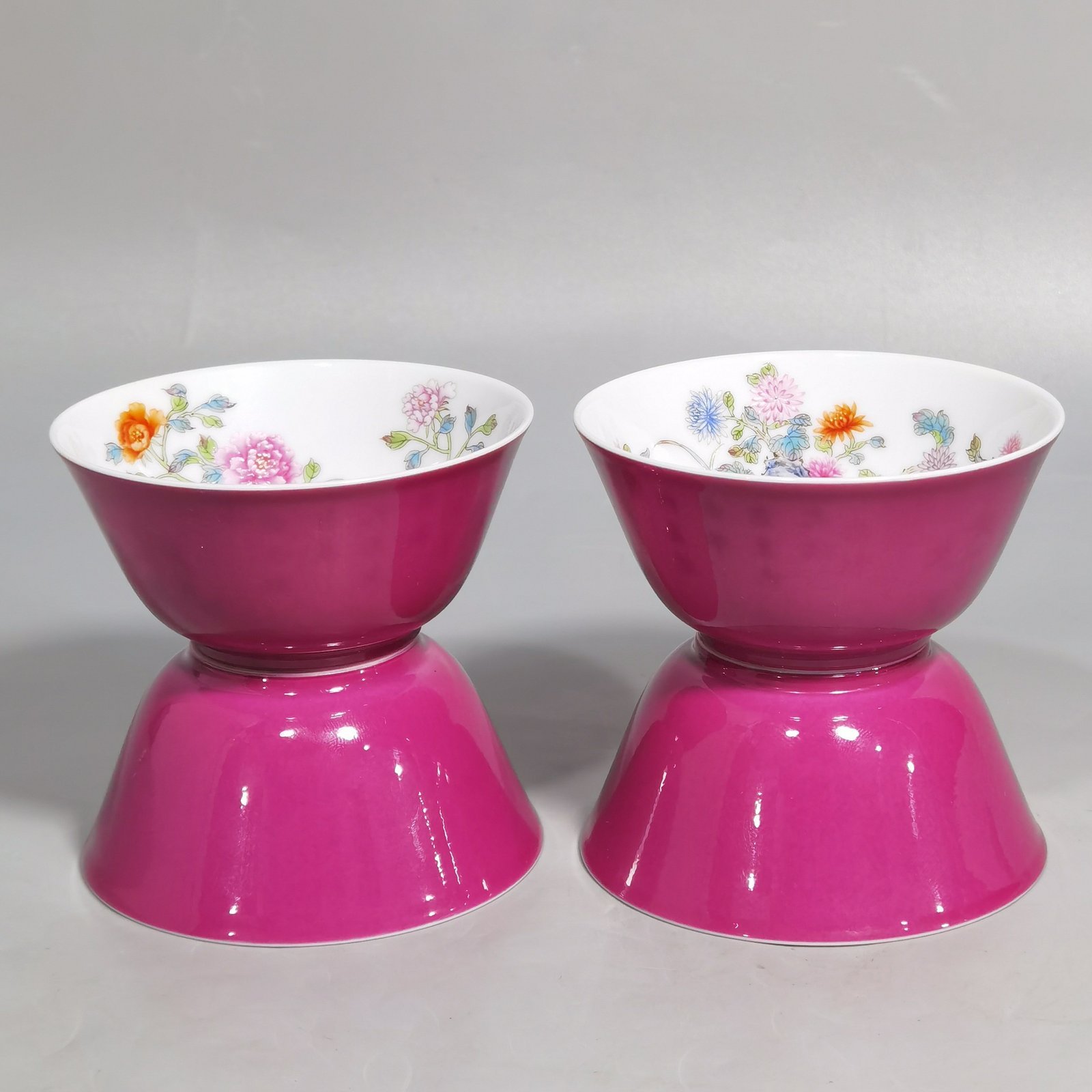 Qing Dynasty Yongzheng A set of enamel with four seasons flowers and carmine red glaze