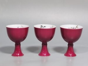 Qing Dynasty Yongzheng a set of pastel red goblets with many children many blessings and longevity