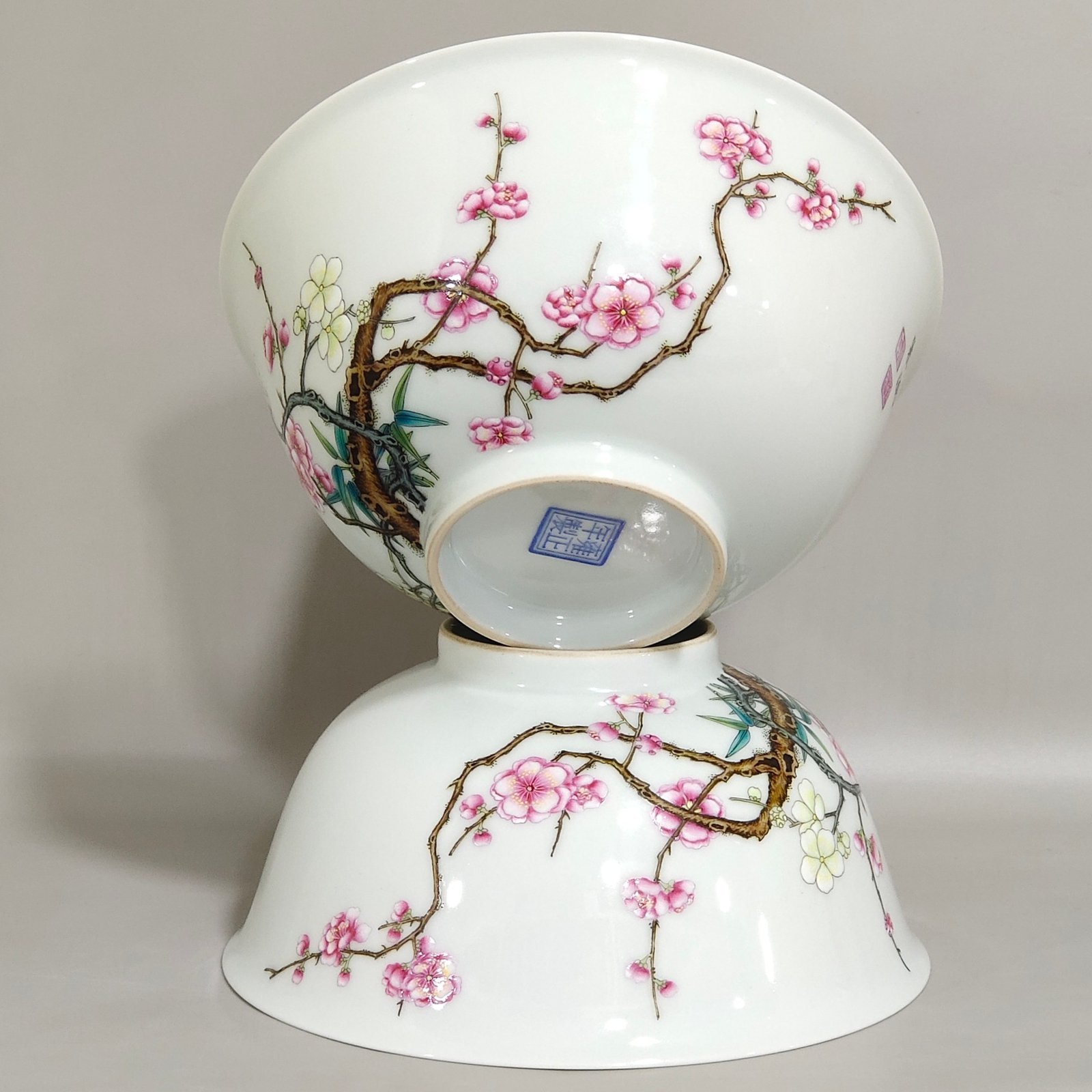 Qing Dynasty Yongzheng enamel bowl with poems on plum and bamboo