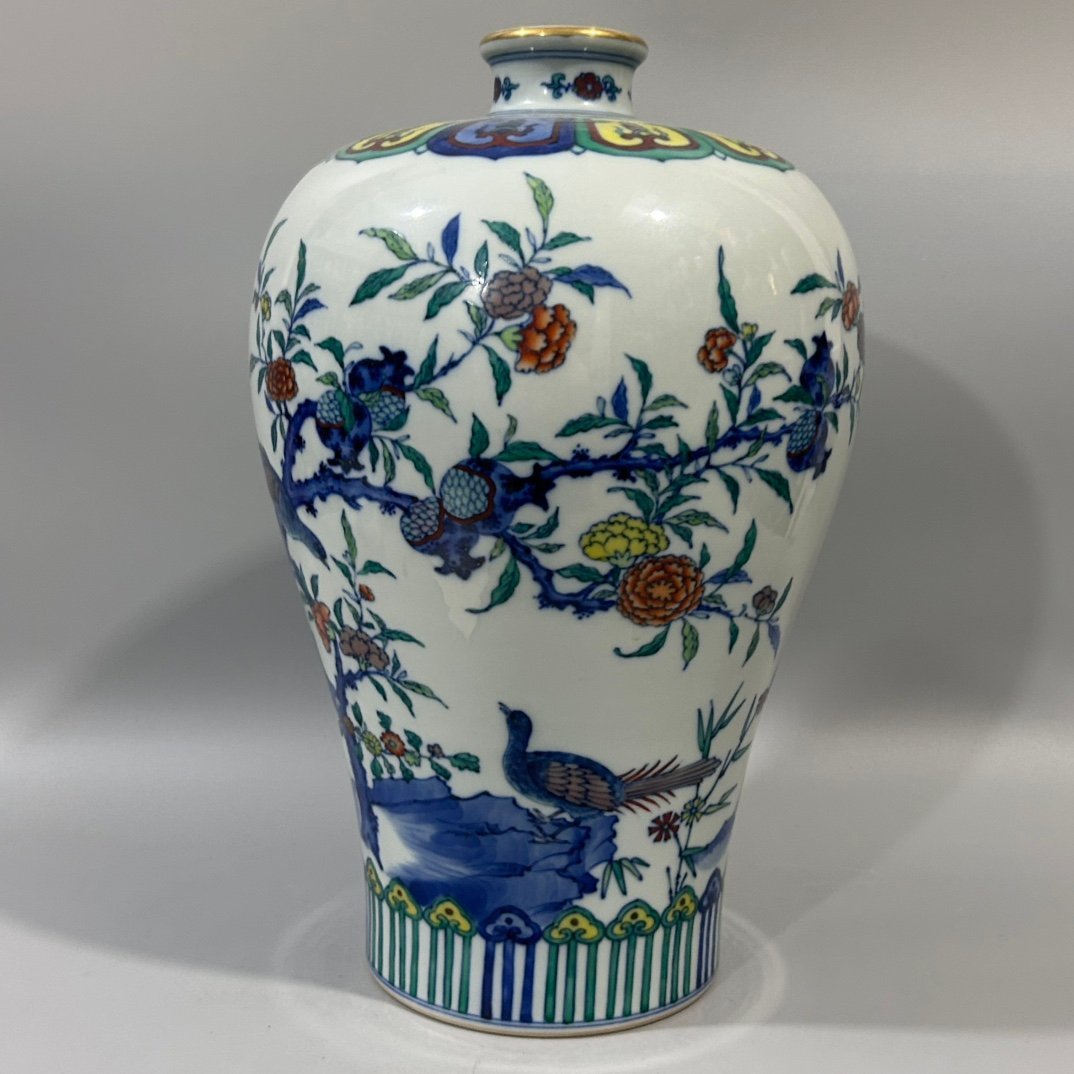 Qing Dynasty Yongzheng Doucai Flower and Bird Plum Vase