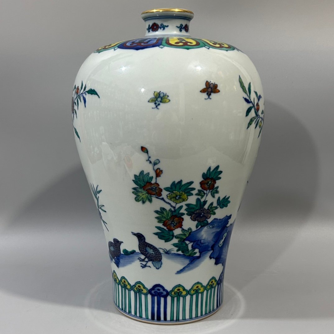 Qing Dynasty Yongzheng Doucai Flower and Bird Plum Vase