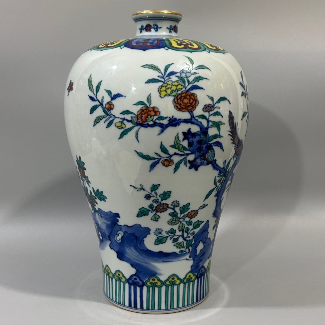 Qing Dynasty Yongzheng Doucai Flower and Bird Plum Vase