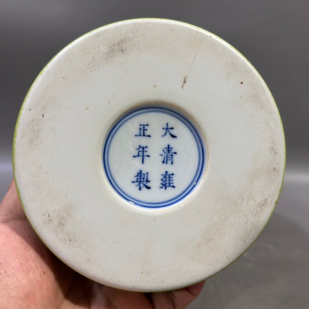 Qing Dynasty Yongzheng turquoise green window ink color landscape plum vase