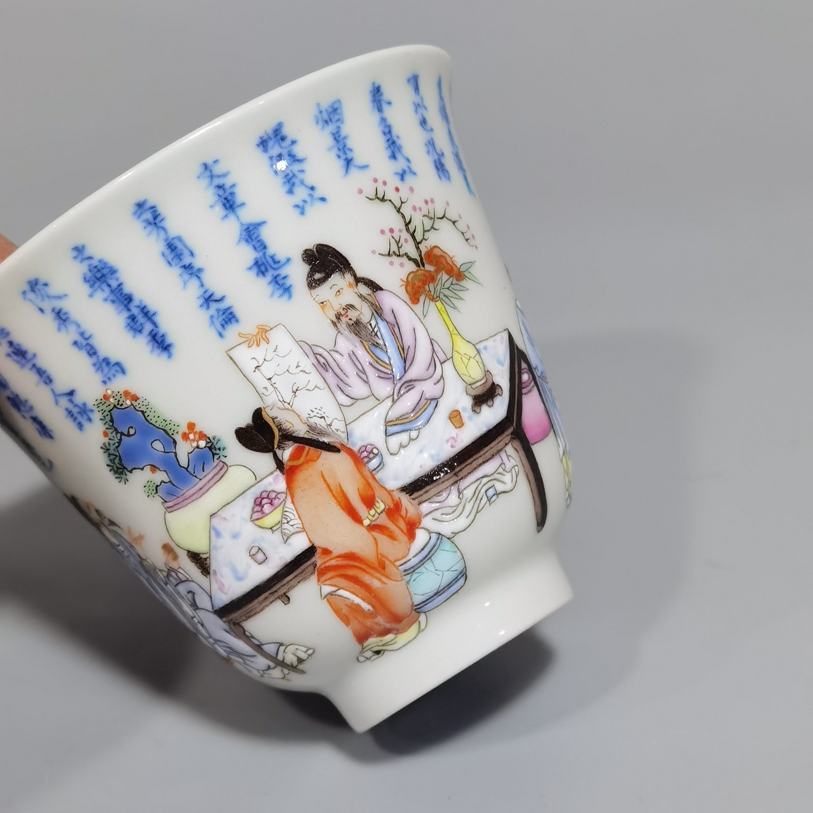 Qing Dynasty Yongzheng model pastel peach forest night banquet cup