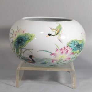 Qing Dynasty Yongzheng washed pastel mandarin duck and lotus size