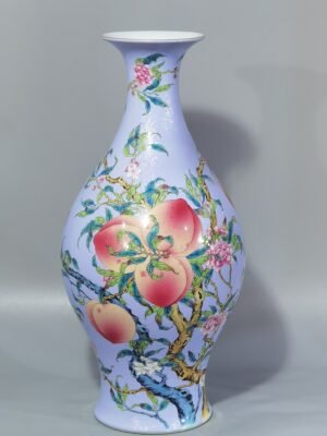 Qing Dynasty Yongzheng rolled pastel eight peaches and five blessings olive bottle