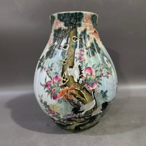 Qing Dynasty Yongzheng famille rose pine and crane with spring peach blessing Vase