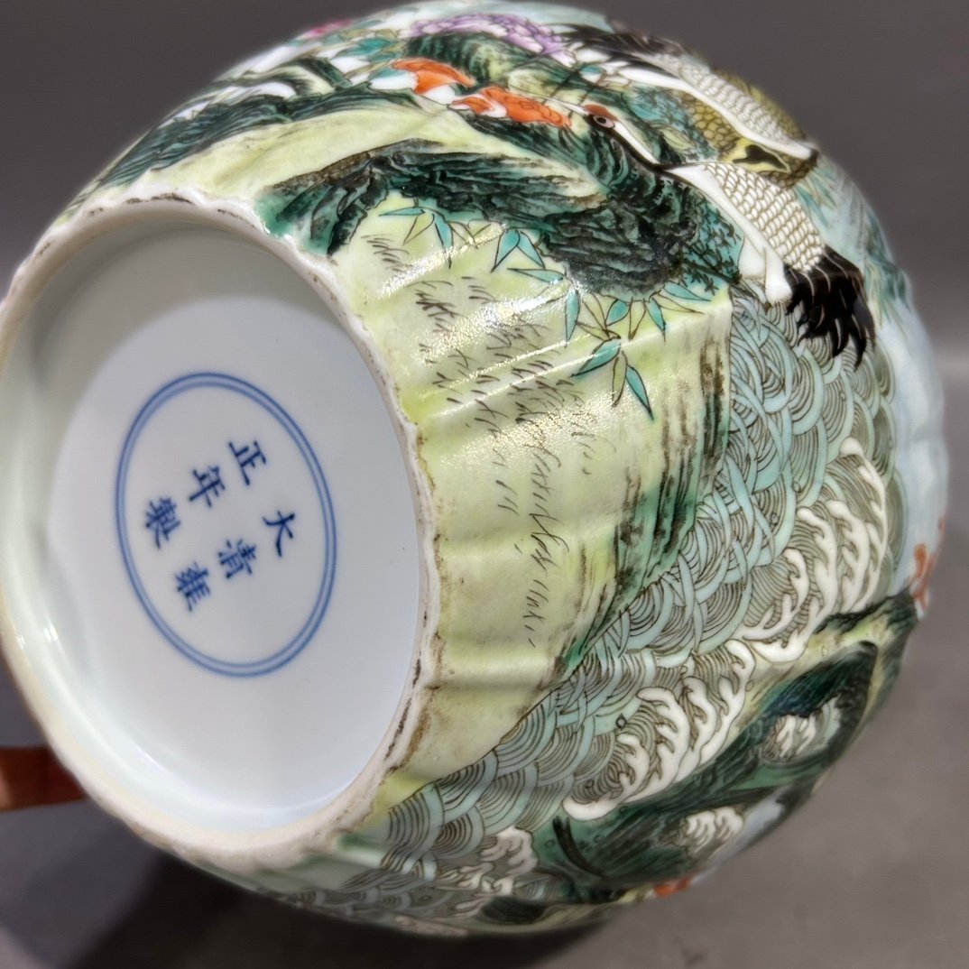 Qing Dynasty Yongzheng famille rose pine and crane with spring peach blessing Vase