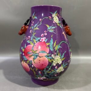 Qing Dynasty Yongzheng Pastel Peach Deer Head Zun