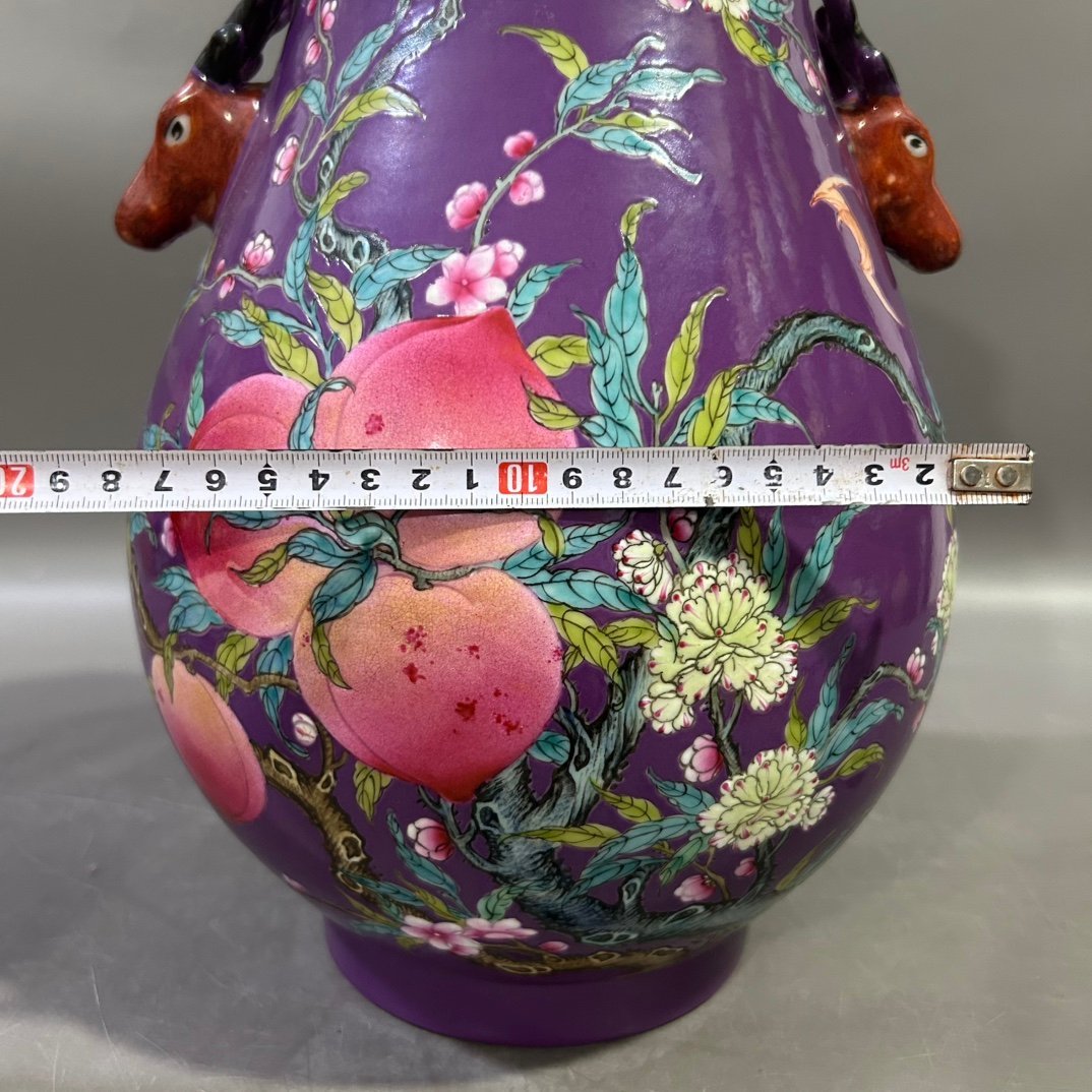 Qing Dynasty Yongzheng Pastel Peach Deer Head Zun