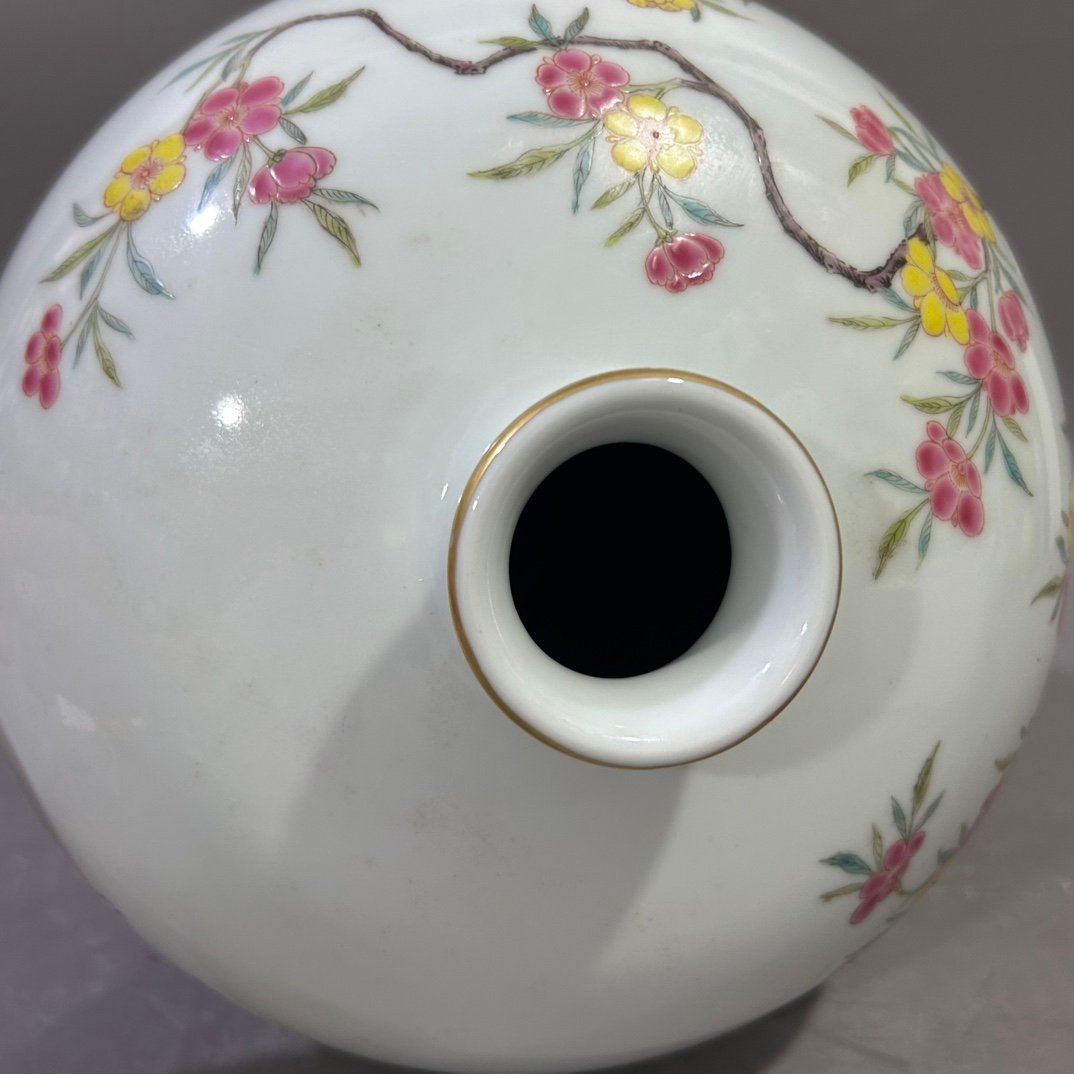 Qing Dynasty Yongzheng Pastel Peony Plum Vase