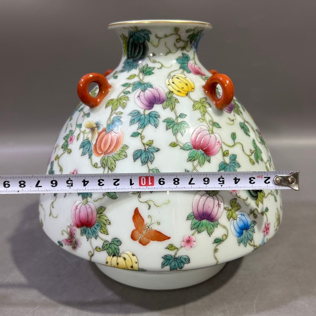 Qing Dynasty Yongzheng Pastel Flower Pumpkin Four Series Vase