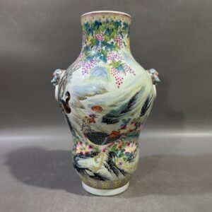 Qing Dynasty Yongzheng famille rose flower bird and animal head vase
