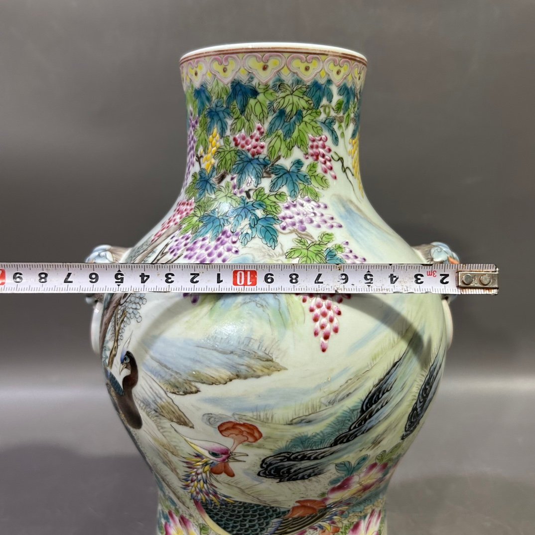 Qing Dynasty Yongzheng famille rose flower bird and animal head vase