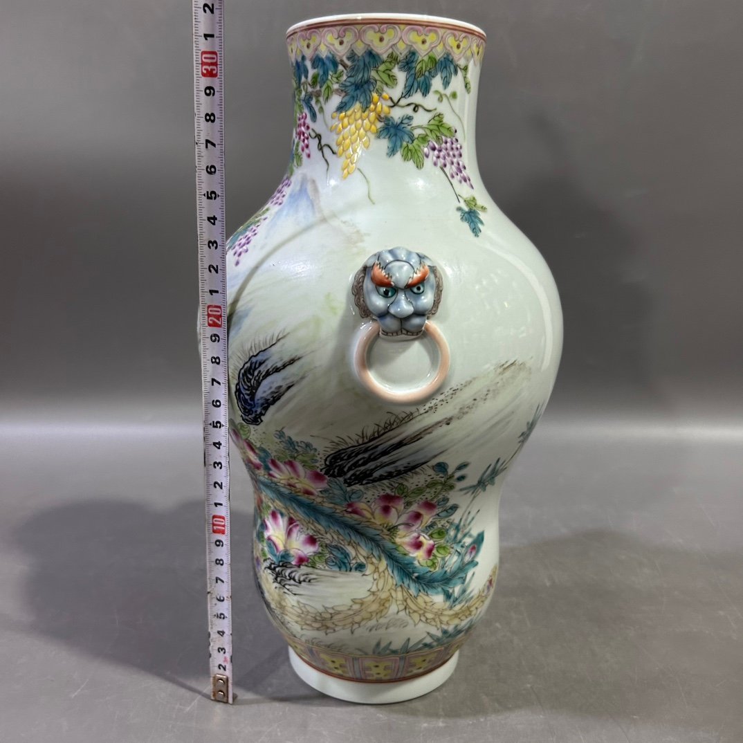 Qing Dynasty Yongzheng famille rose flower bird and animal head vase