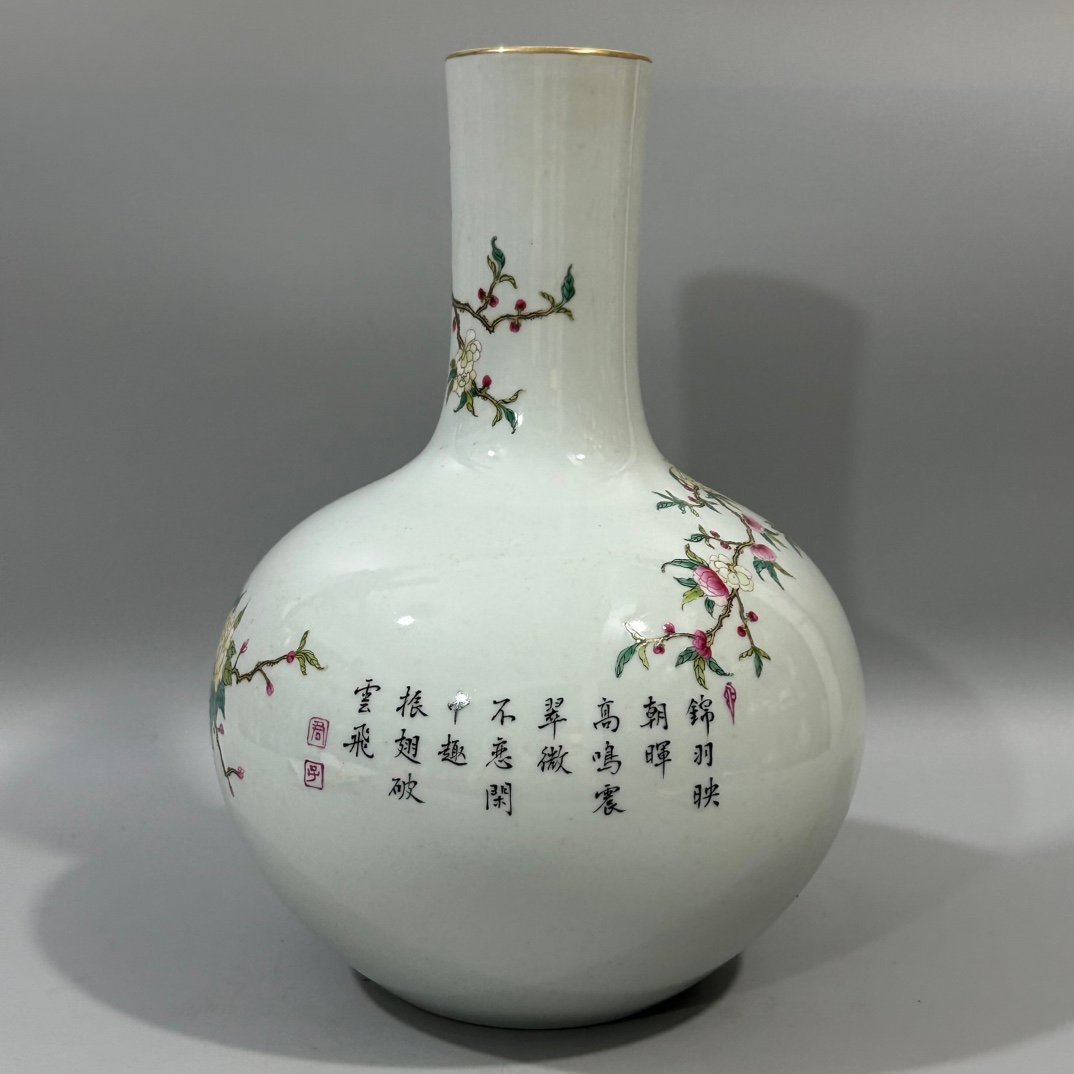 Qing Dynasty Yongzheng Pastel Flower and Bird Celestial Sphere vase