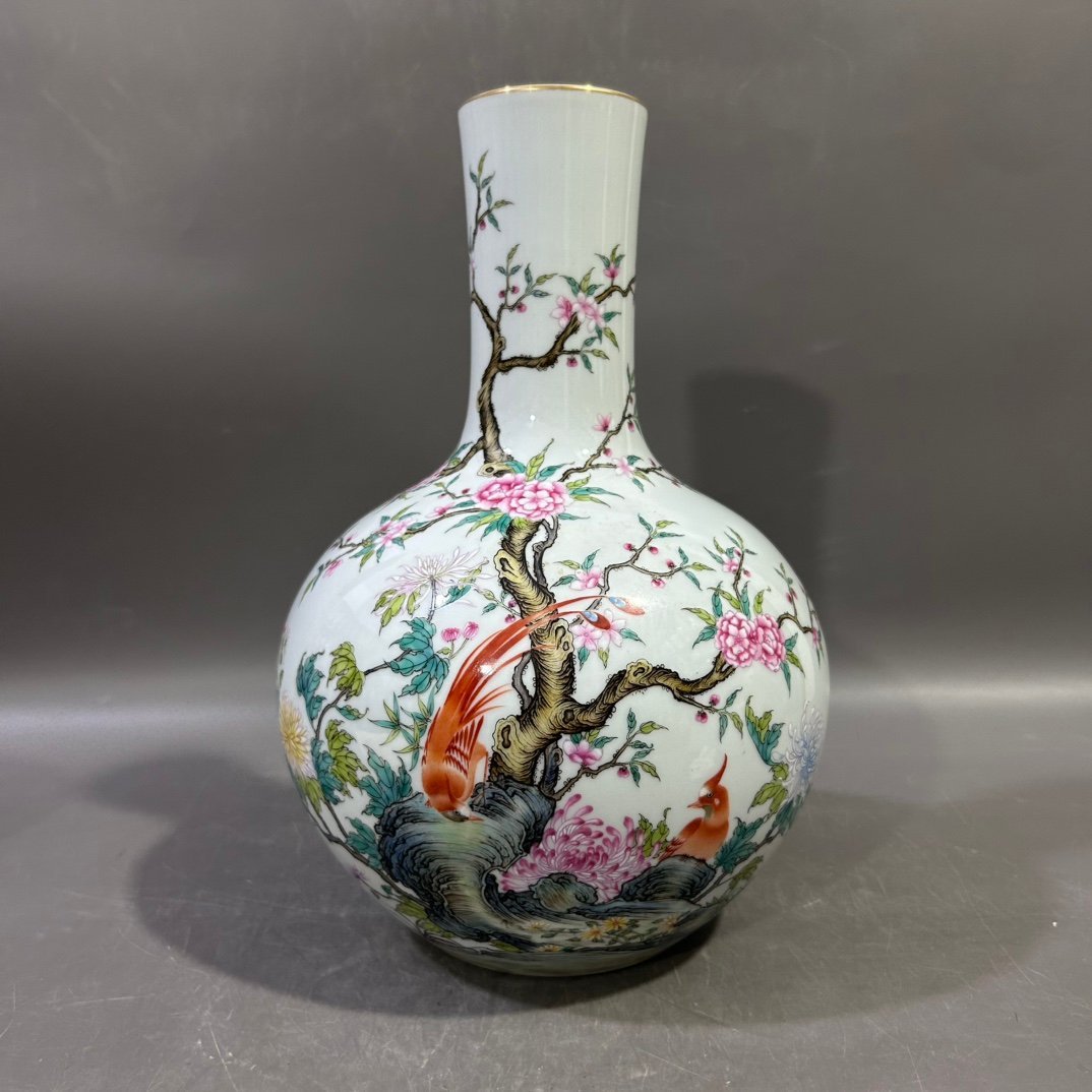 Qing Dynasty Yongzheng Pastel Flower and Bird Celestial Sphere vase