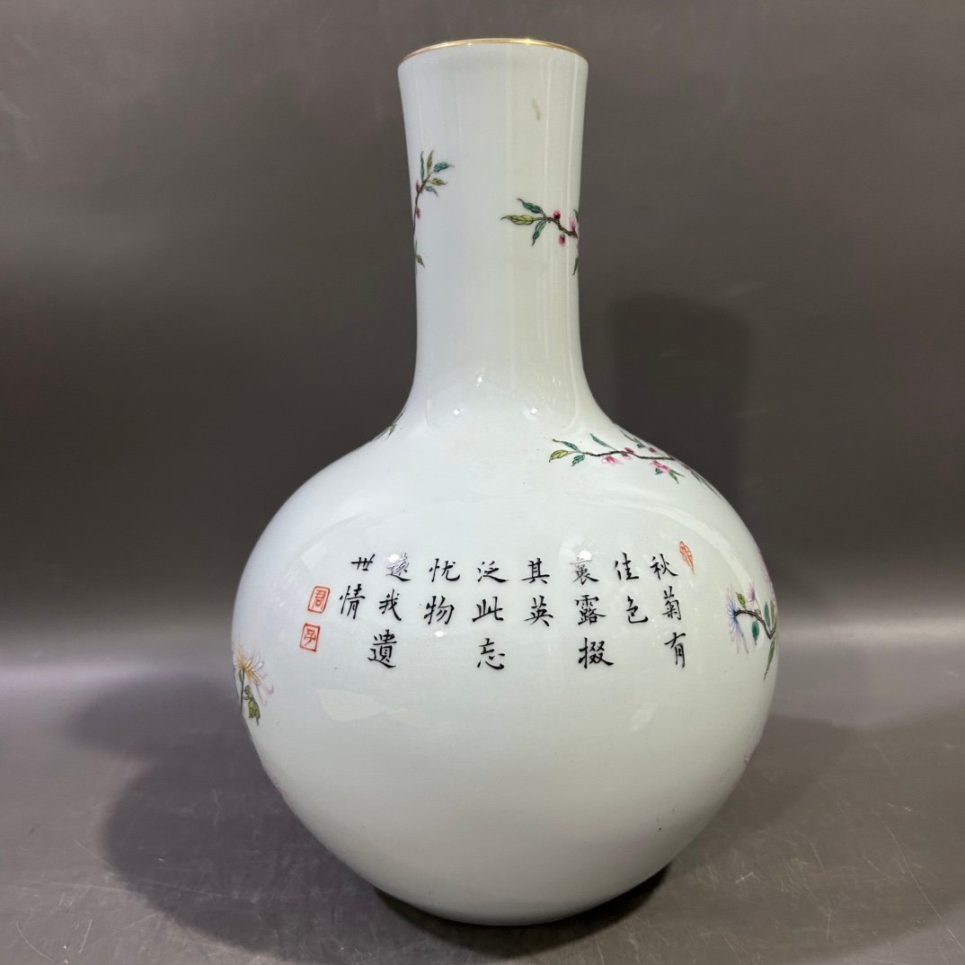 Qing Dynasty Yongzheng Pastel Flower and Bird Celestial Sphere vase