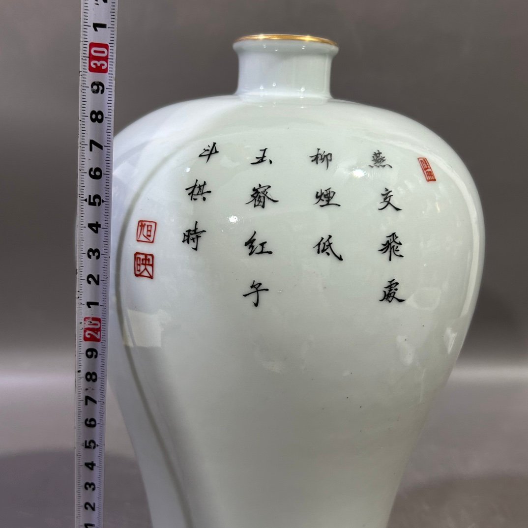Qing Dynasty Yongzheng pastel flower and bird catkins plum vase
