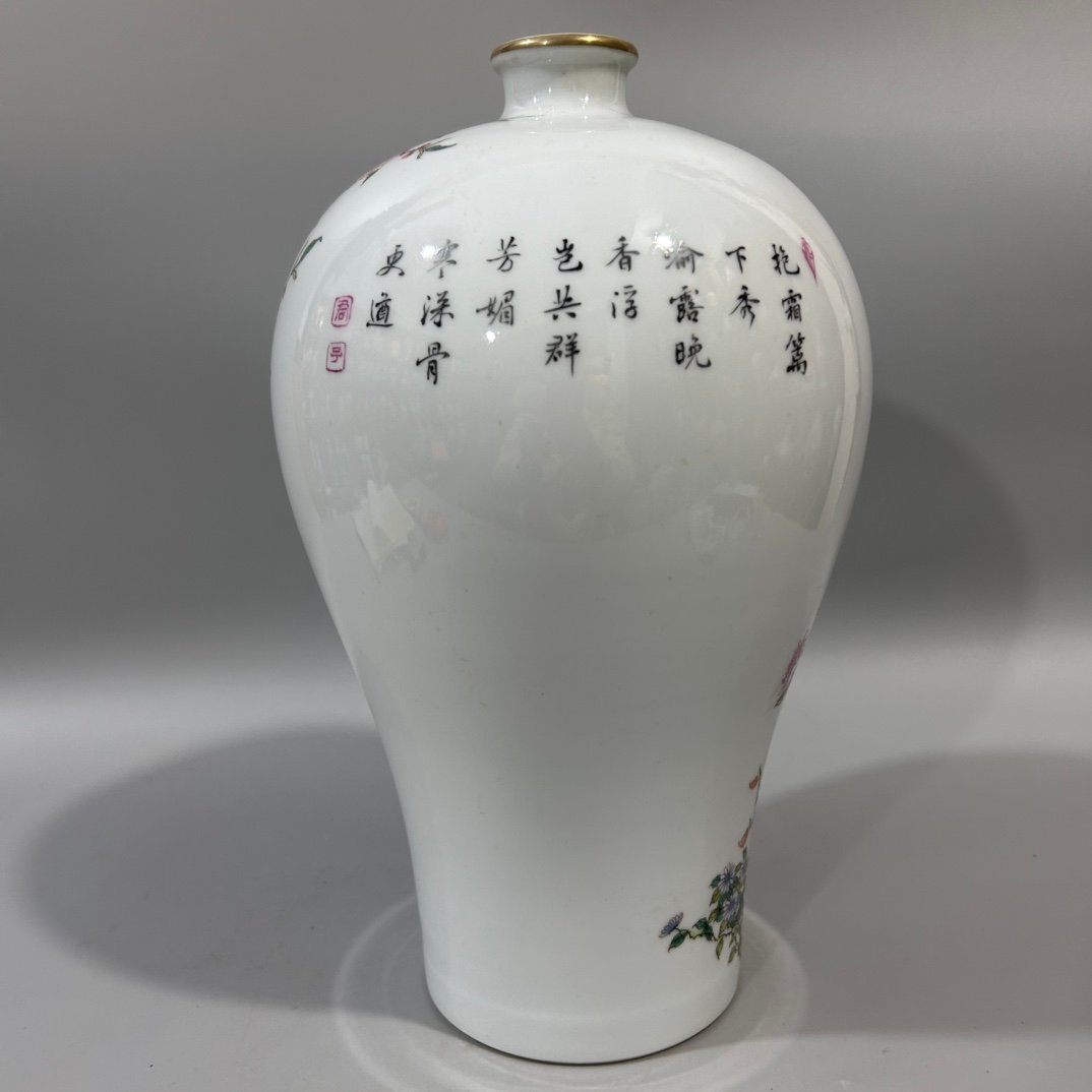 Qing Dynasty Yongzheng pastel flower and bird plum vase