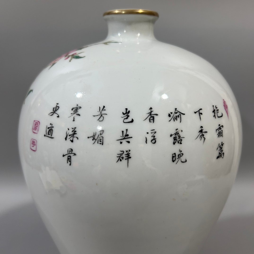 Qing Dynasty Yongzheng pastel flower and bird plum vase
