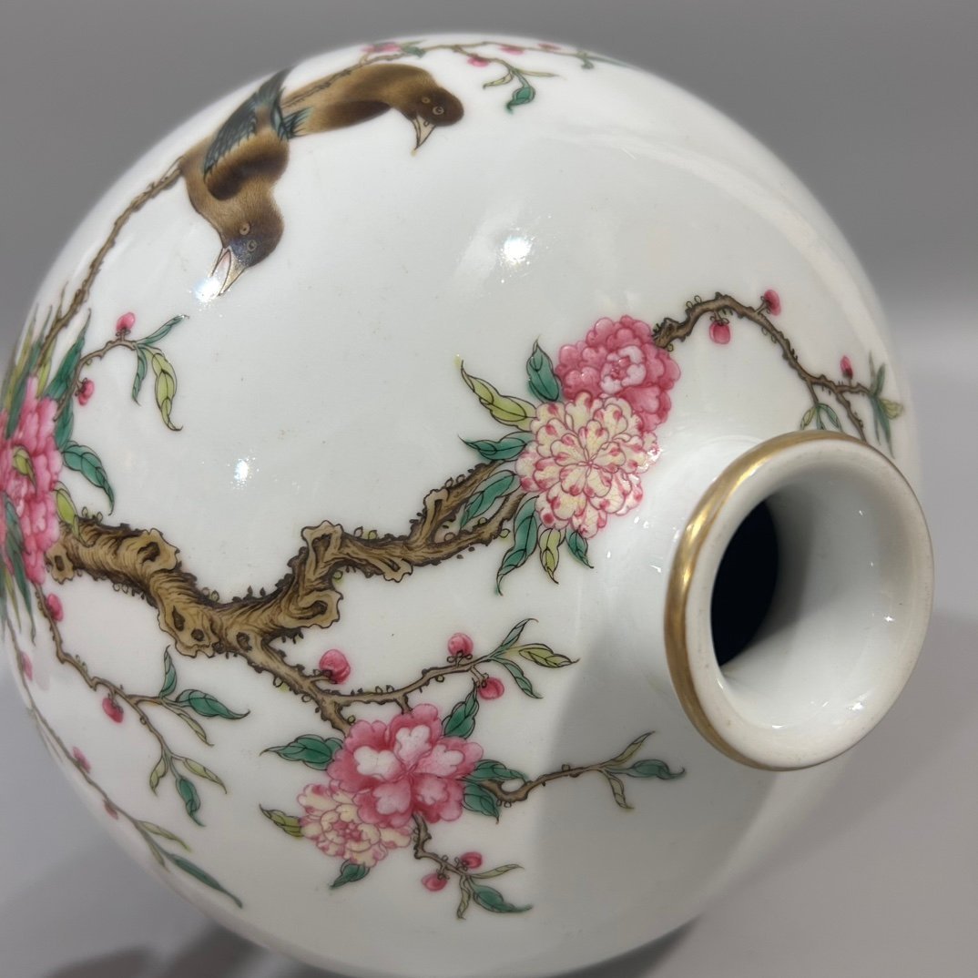 Qing Dynasty Yongzheng pastel flower and bird plum vase