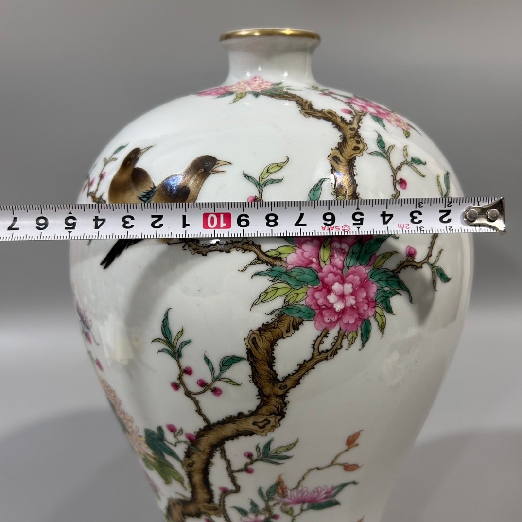 Qing Dynasty Yongzheng pastel flower and bird plum vase