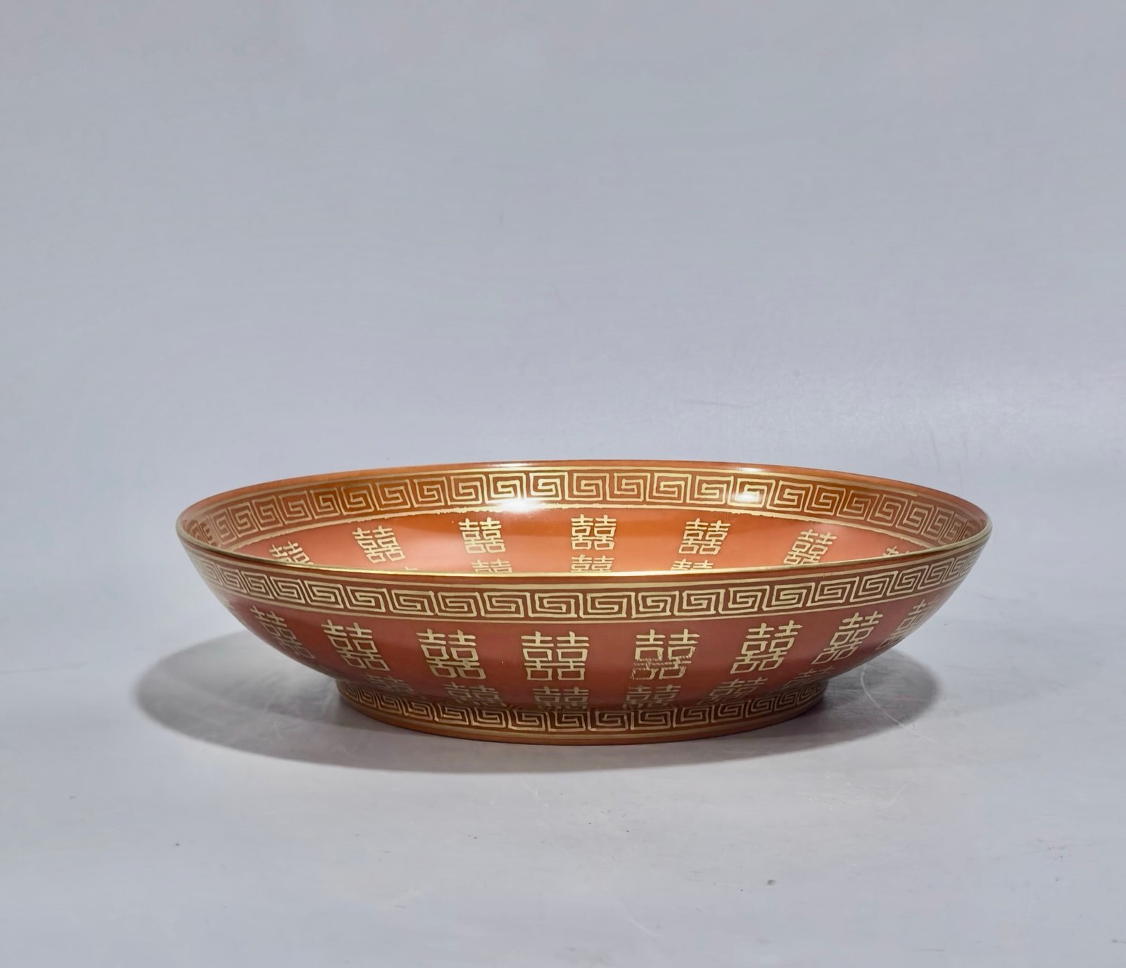 Qing Dynasty Yongzheng alum red gold double happiness plate