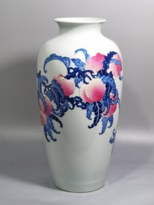 Qing Dynasty Yongzheng Blue and White Pastel Nine Peach Vase