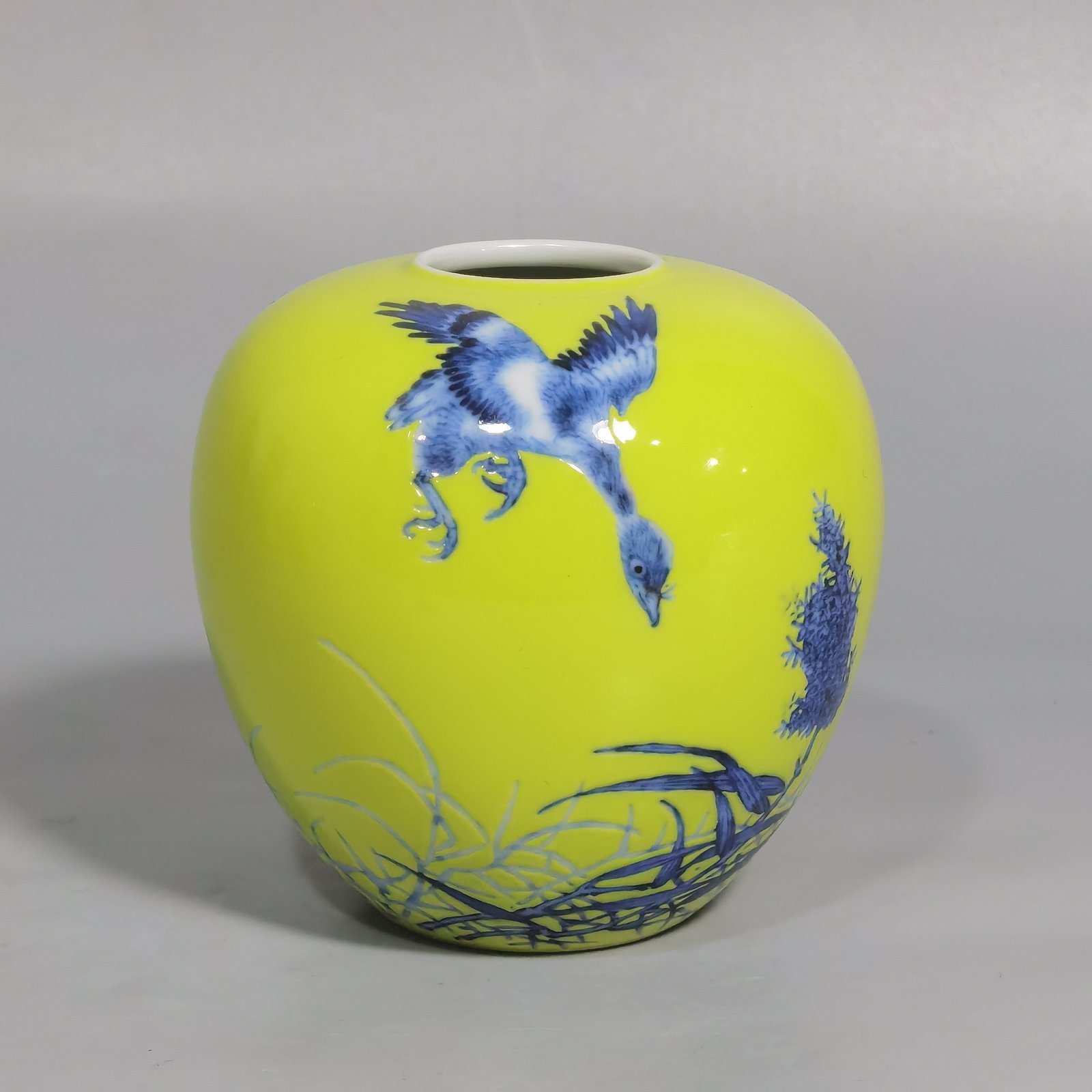 Qing Dynasty Yongzheng style yellow-glazed blue and white water bowl