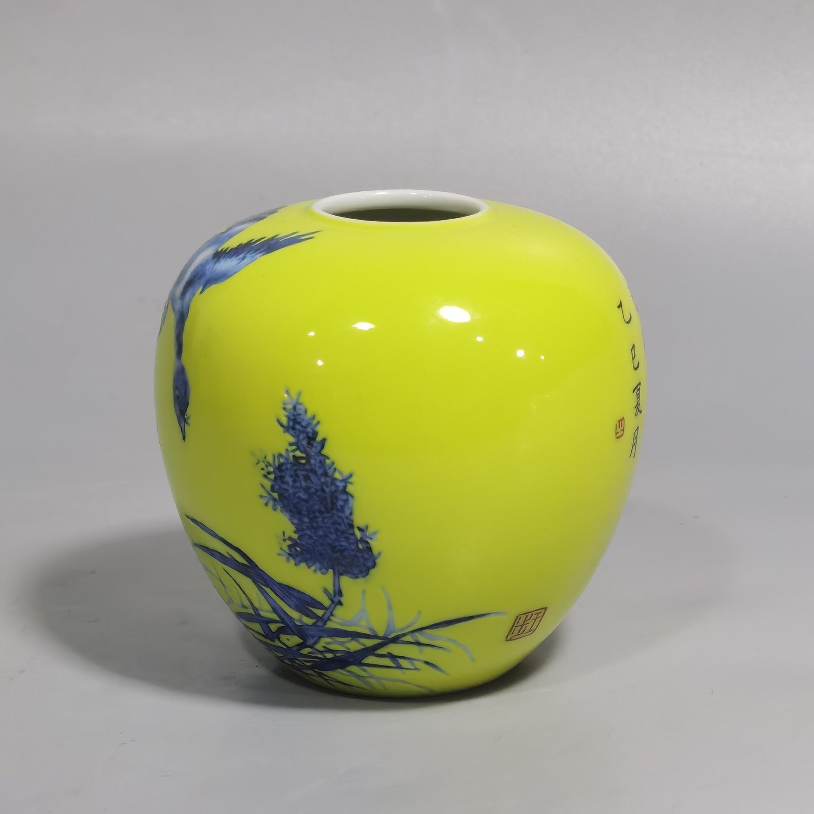 Qing Dynasty Yongzheng style yellow-glazed blue and white water bowl