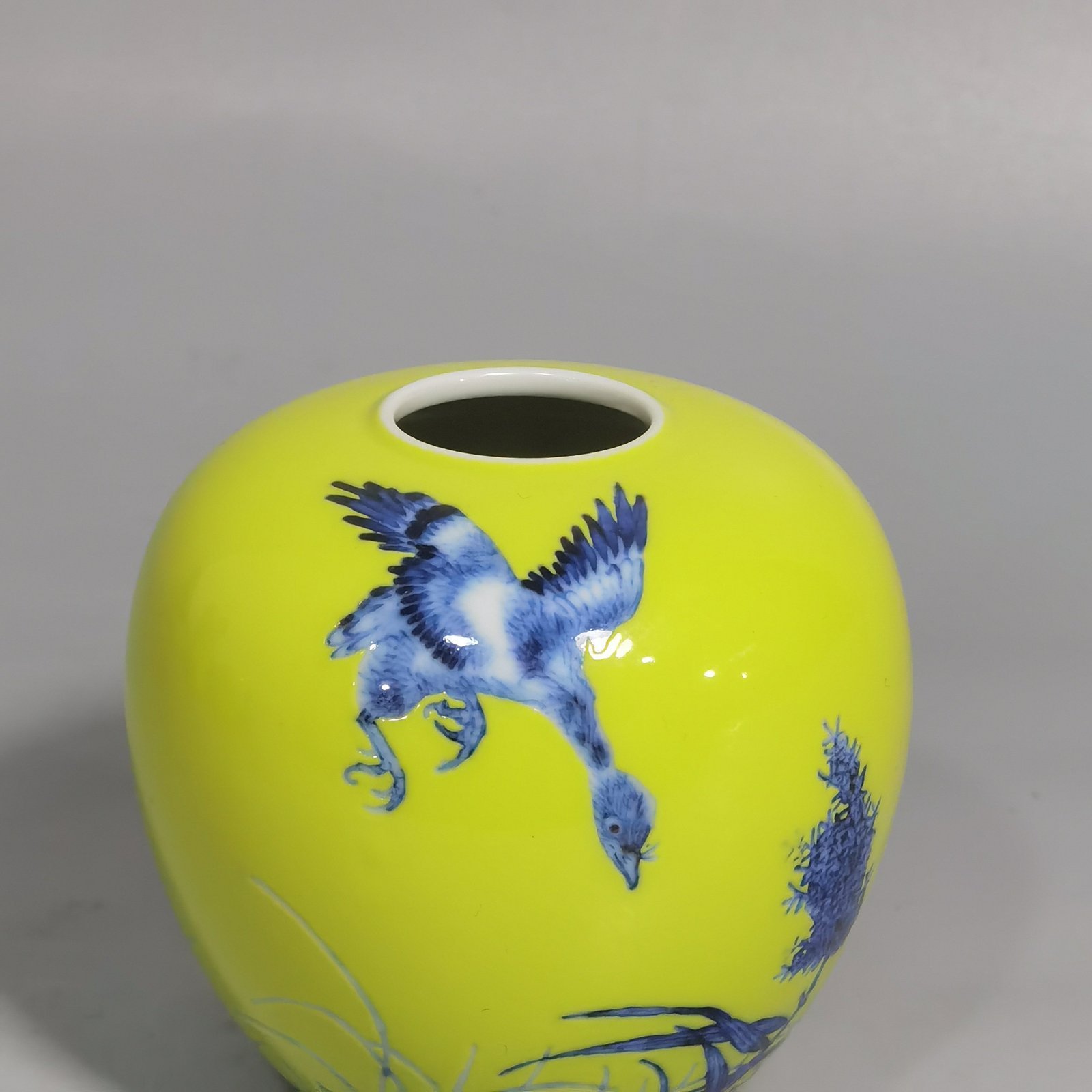 Qing Dynasty Yongzheng style yellow-glazed blue and white water bowl
