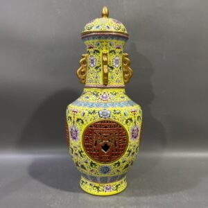 Qing Dynasty Yongzheng Enamel flower window hollow Vase