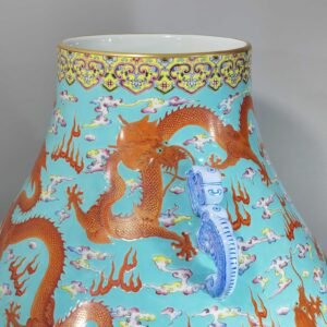 Qing Dynasty Qianlong turquoise green land pastel gold painted clouds Ruyi ear statue