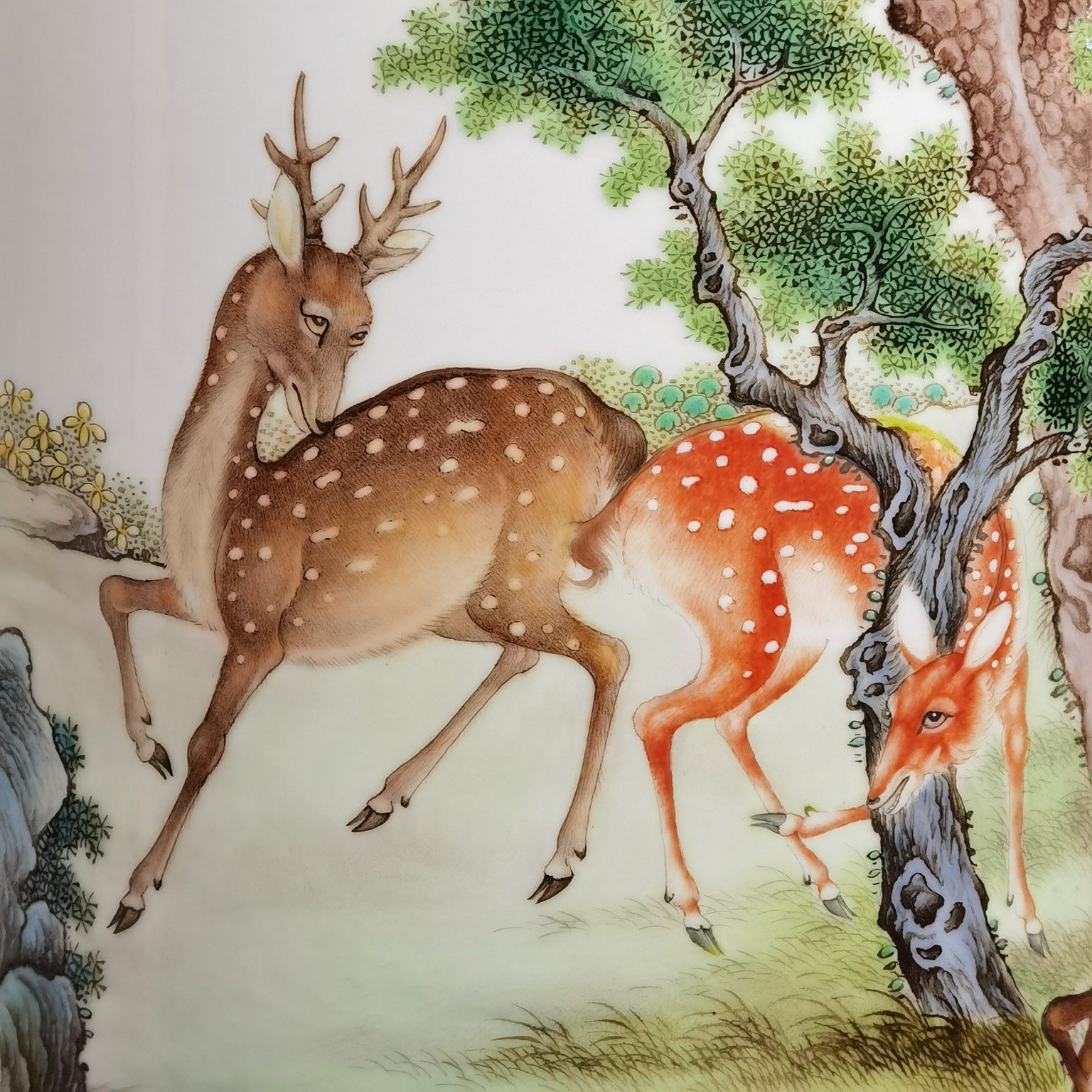 Qing Dynasty Qianlong Yangcai lantern bottle with pine and deer pictures