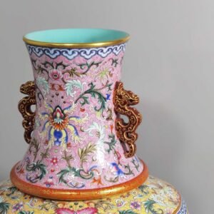Qing Dynasty Qianlong Yangcai hollow inner vase with children racing dragon boats