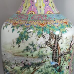 Qing Dynasty Qianlong Heavy-duty pastel vase with poems and poems on birds facing the phoenix