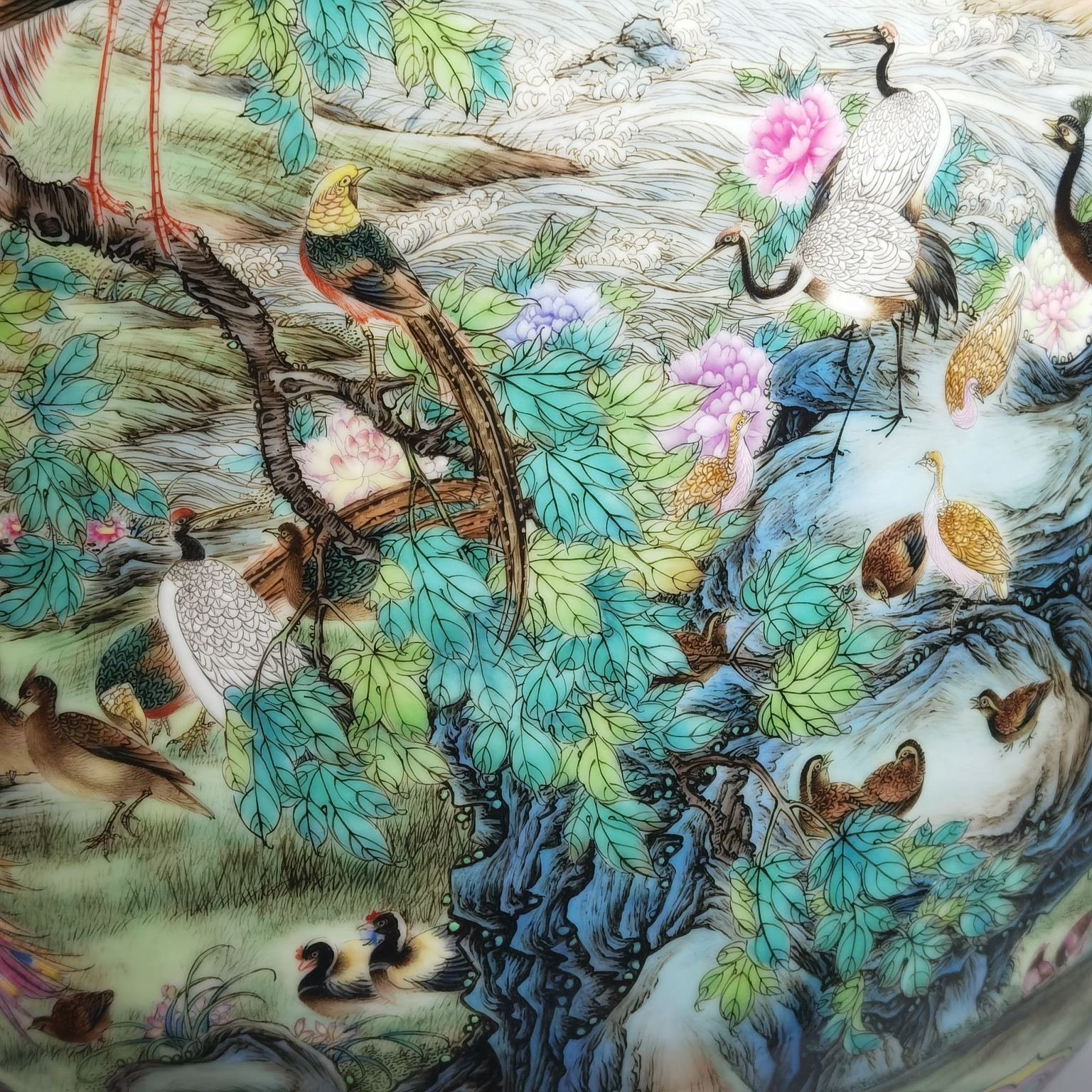 Qing Dynasty Qianlong Heavy-duty pastel vase with poems and poems on birds facing the phoenix