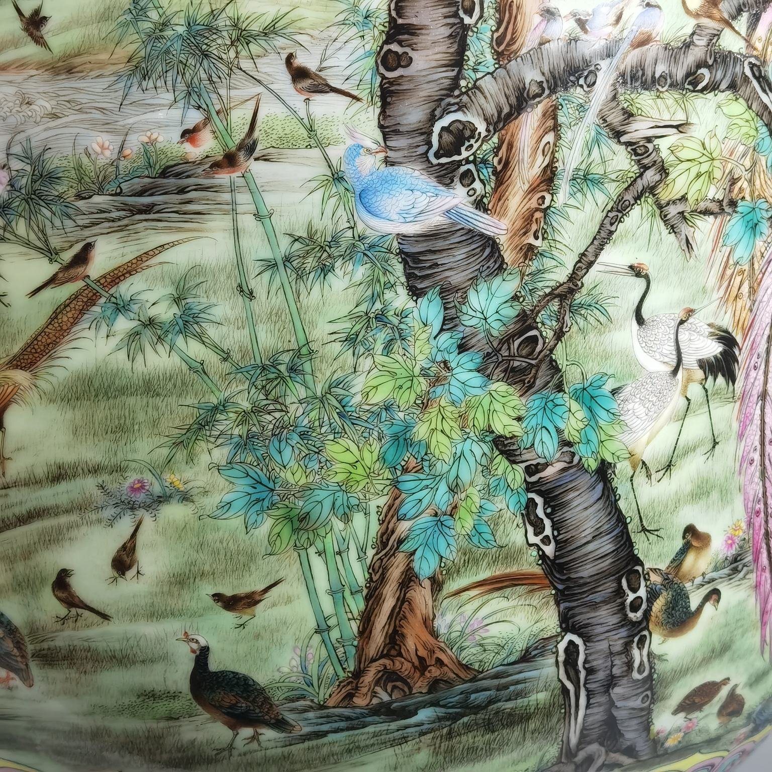 Qing Dynasty Qianlong Heavy-duty pastel vase with poems and poems on birds facing the phoenix