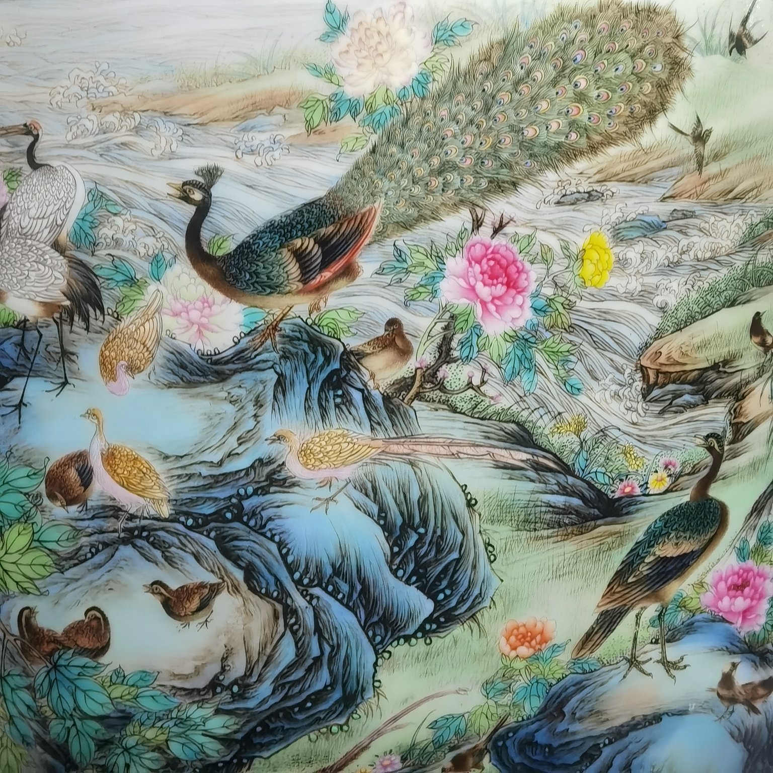Qing Dynasty Qianlong Heavy-duty pastel vase with poems and poems on birds facing the phoenix