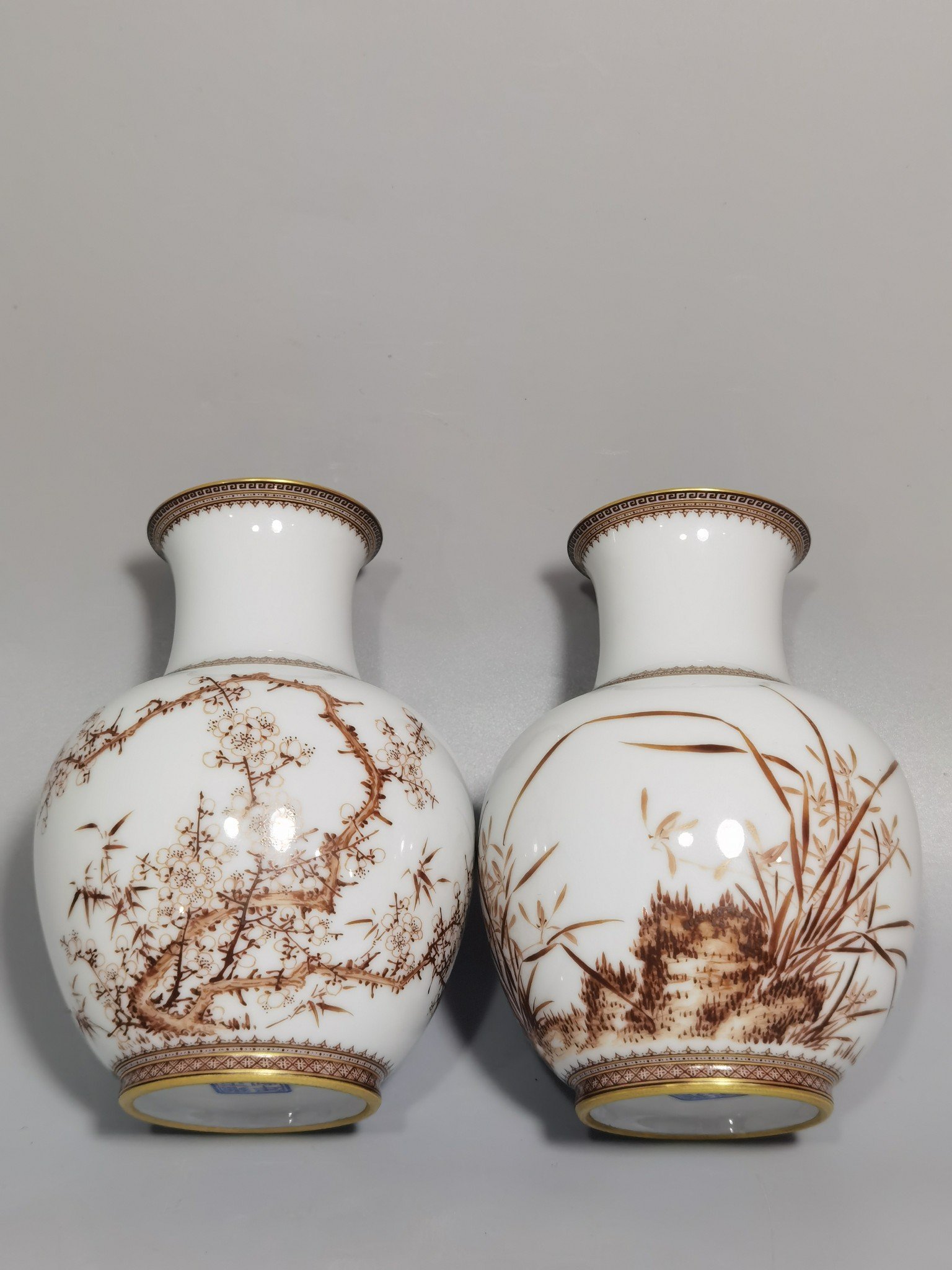 Oing Dynasty Yongzheng A set of enamel plum orchid bamboo and chrysanthemum vases