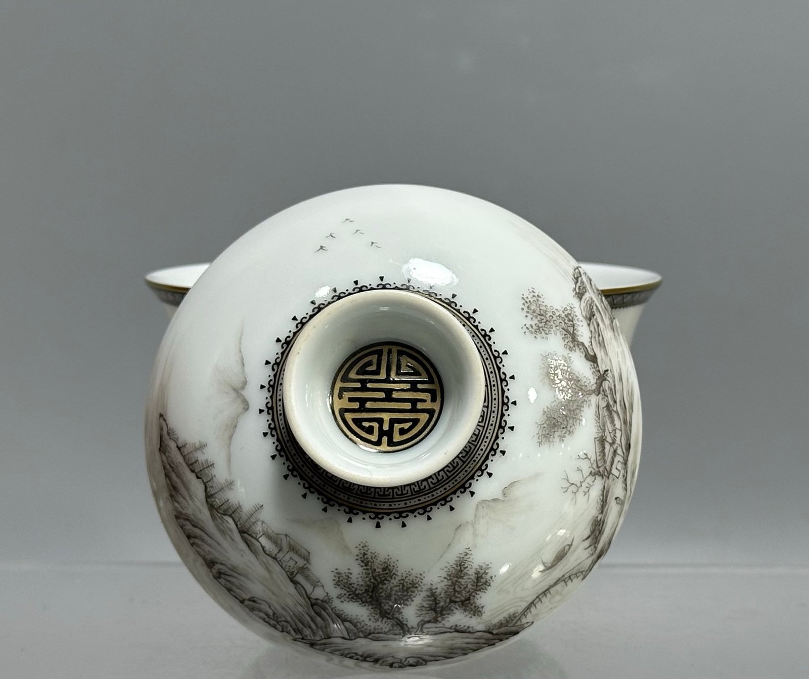 Oing Dynasty Yongzheng year ink and color landscape bowl
